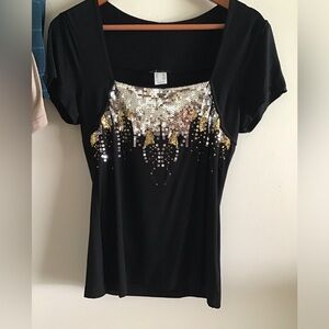 Venus Black Top w/Gold and Silver Sequins.